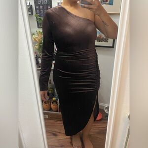 Sexy Brown Velvet One Shoulder Dress